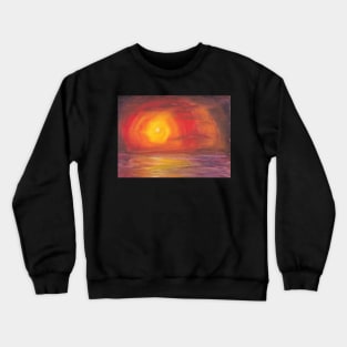 Sun Sinking Into the Water Sunset Landscape Painting Crewneck Sweatshirt